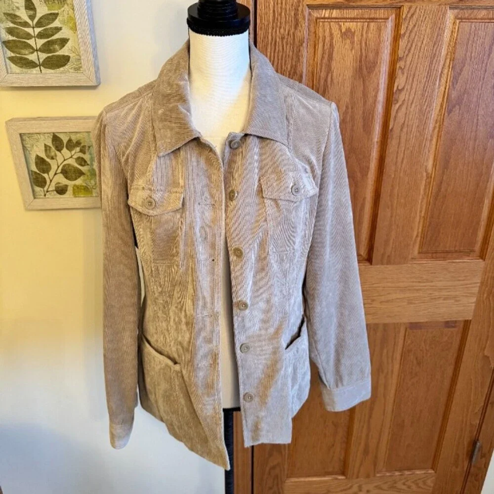 Croft & Barrow Jacket Womens M Beige Corduroy Blazer Button Front